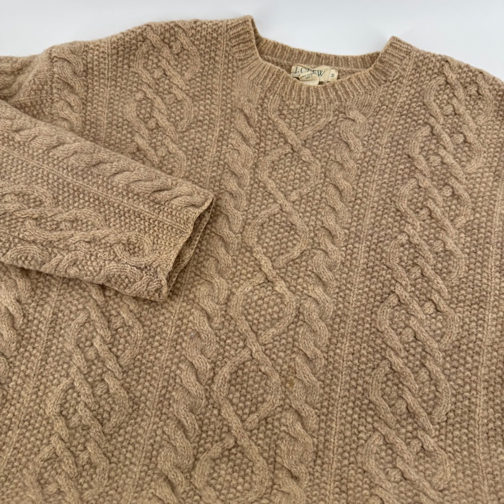 Vintage J.Crew Oarsman Cable Knit Fisherman Sweater Mens M Tan Wool Heavyweight